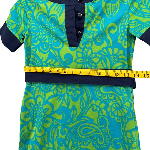 Lilly Pulitzer Belted Dress Girls Navy Green Floral Paisley Short Sleeve Size 8 - Picture 11 of 13